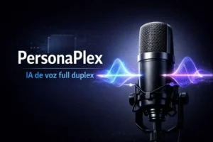 Imagem destacada do artigo sobre PersonaPlex, IA de voz full duplex em tempo real.
